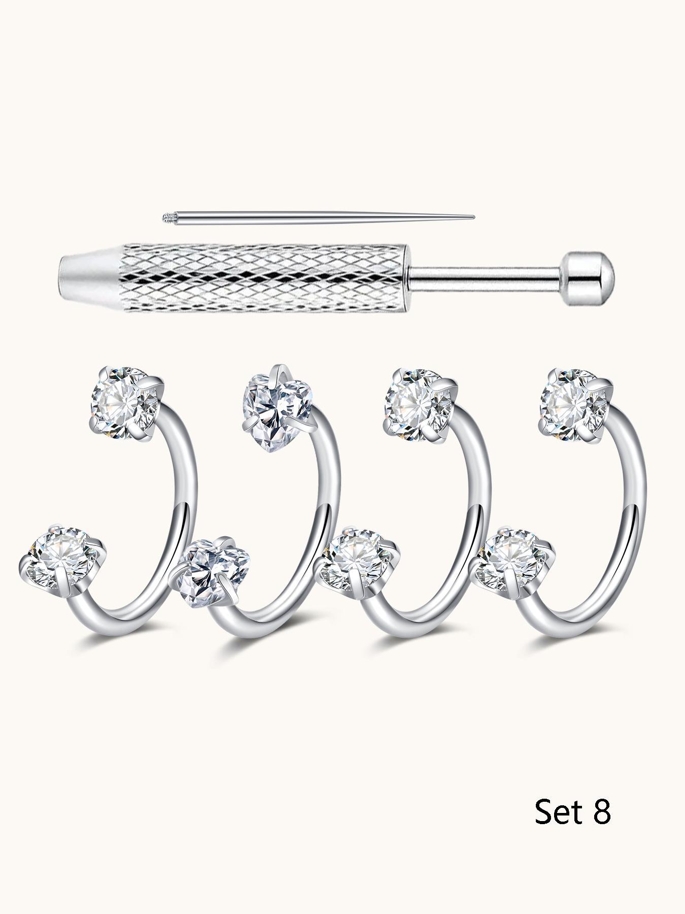 6pcs Heart Star Cz Horseshoe Nose Rings, Internal Threaded Stainless Steel 18gauge 8mm Hoops, Ideal for Nose, Cartilage, Tragus, Helix & Lip Piercings, Nose Piercing Jewelry, Body Jewellery