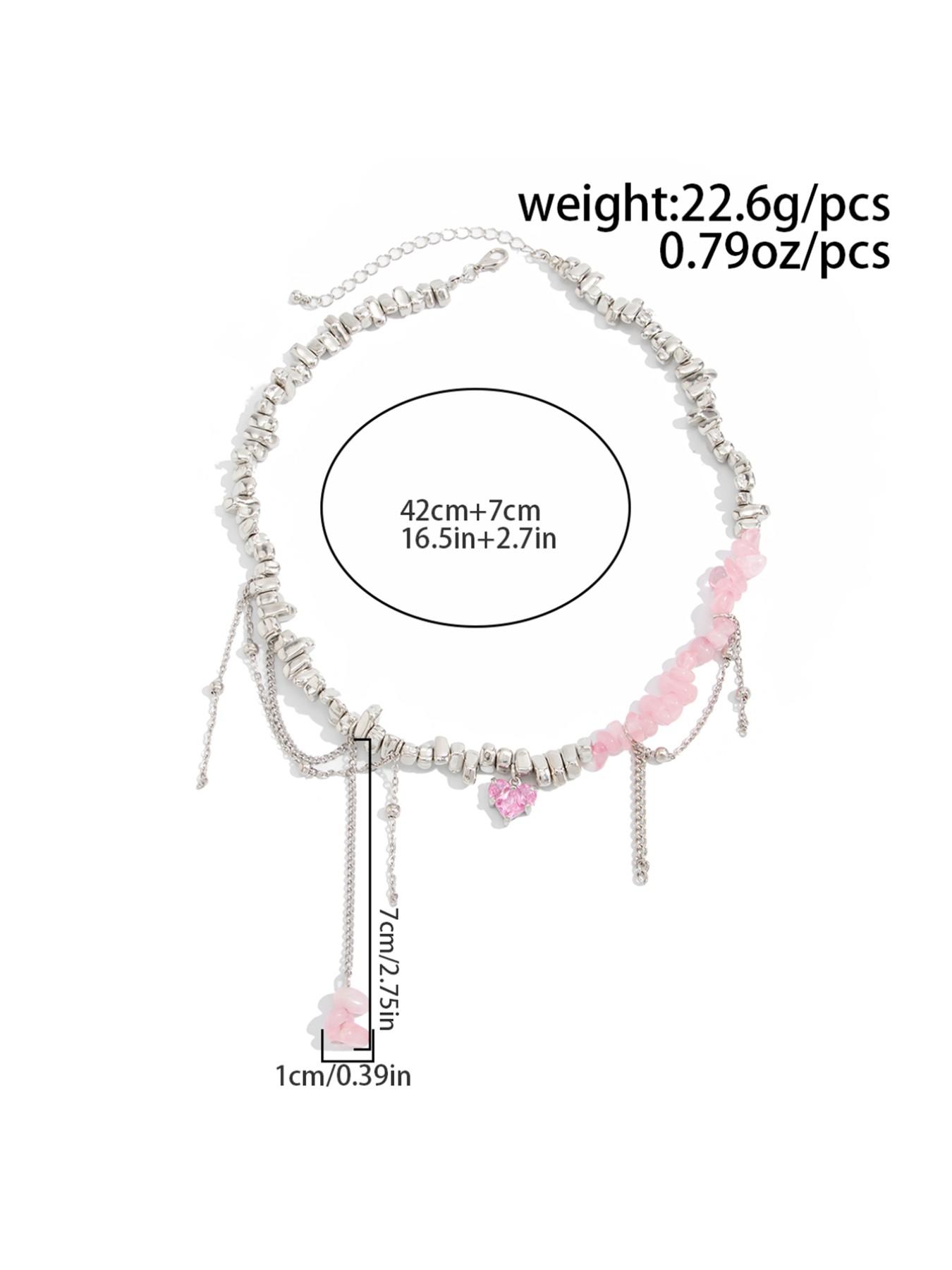 Vintage Acrylic Beaded Necklace, Gemstone Heart Pendant, Bohemian Fringe Necklace, Casual Style, Perfect for Daily Wear and Gifts