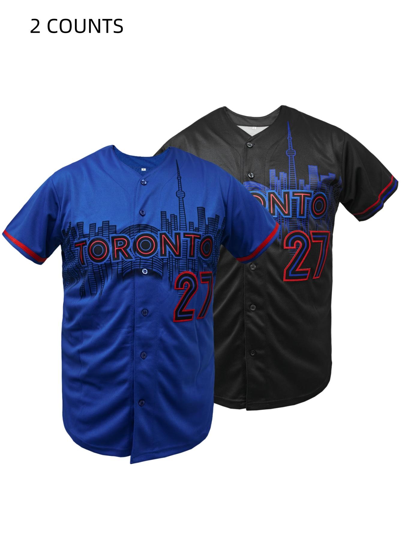 Men's Toronto #27 Embroidered Baseball Jersey Loose Fit V-Neck Short Sleeve Sports Top for Casual Wear, Outdoor Activities