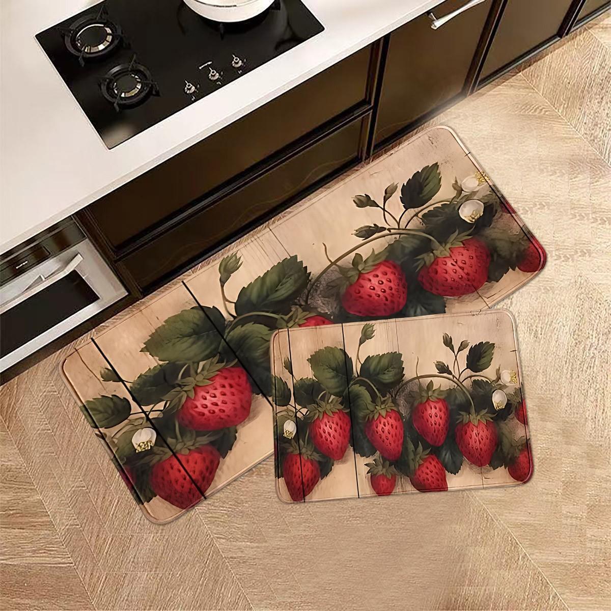 Luxury Wood Style Strawberry Rug, Durable Kitchen Mat, Entry Door Mat, Multi-Sized Welcome Gift, Summer Decor Floor Mat