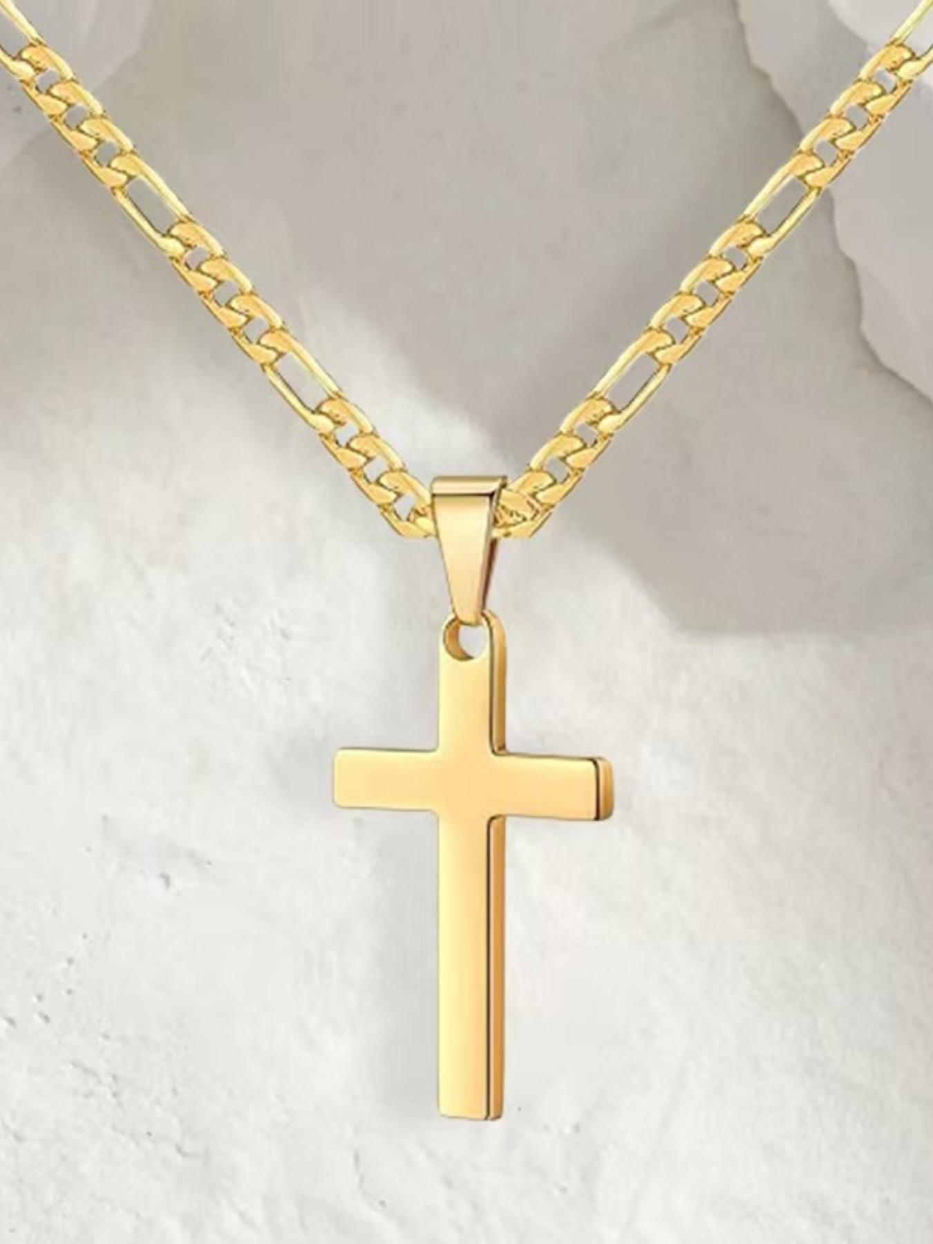 Cross Necklace for Men, Minimalist Style, Long Chain Collarbone Pendant, Smooth Finish, Luxury Unique Necklace, Recommended for Back-To-School Season
