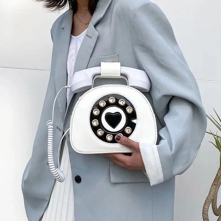 Retro Creative Telephone Shoulder Bag Women Large Capacity Leather Crossbody Bags Ladies Cute Fashion Unique Cartoon Purse Chic