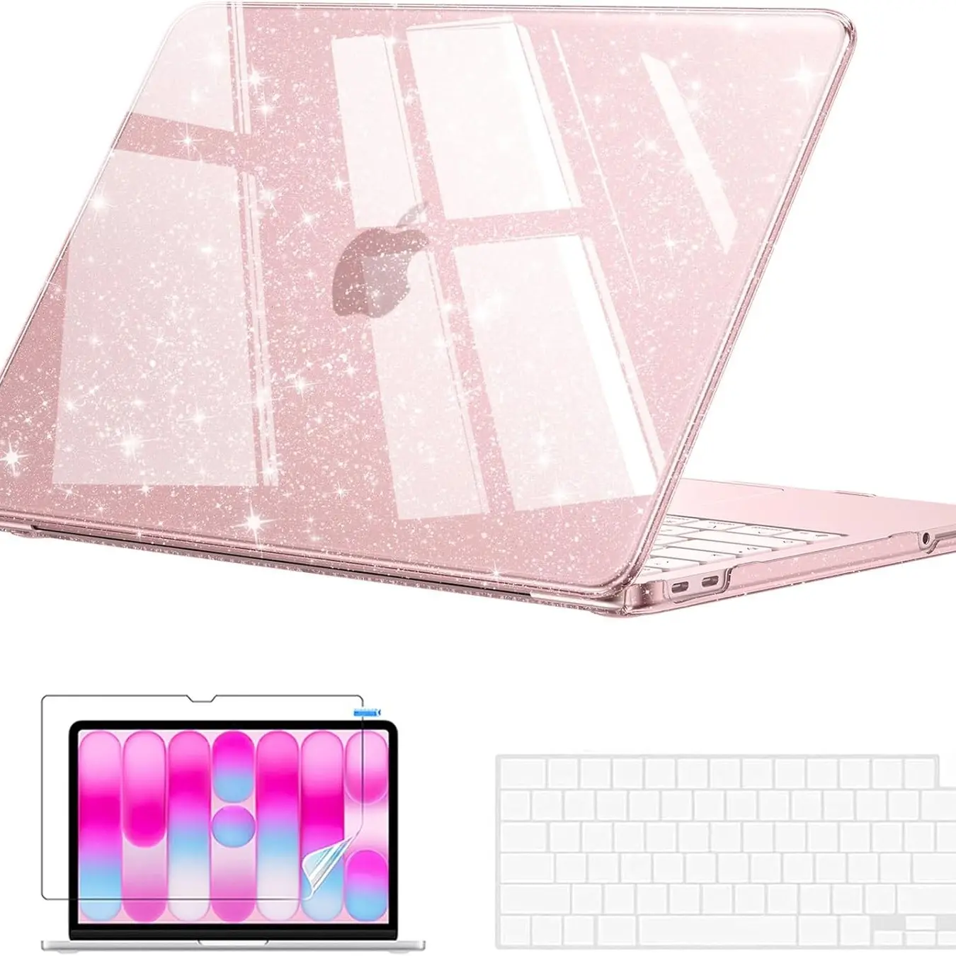 Nexabridge Macbook Neo Case 13 Inch 2026, Sparkly Blush Lightweight, Protective Hard Shell, Keyboard Cover, Screen Film, Glitter Case, Laptop Accessories