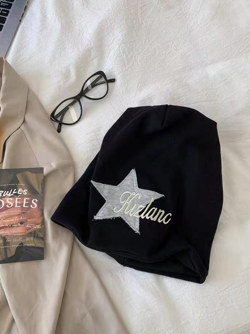 Star Patched Letter Embroidery Beanie Hat, Cute Beanie Hat for Women & Men, Fashion Accessories for Daily Wear, Trendy All-match & Exquisite Hat for Birthday Gift, Bonnet