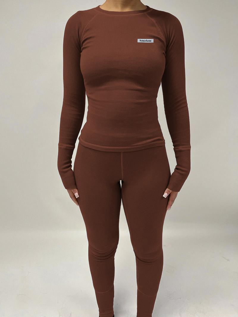 Women's Letter Patched Raglan Sleeve Tee & Skinny Pants Set, Casual Long Sleeve Round Neck T-shirt & Trousers Two-piece Set for Fall & Winter