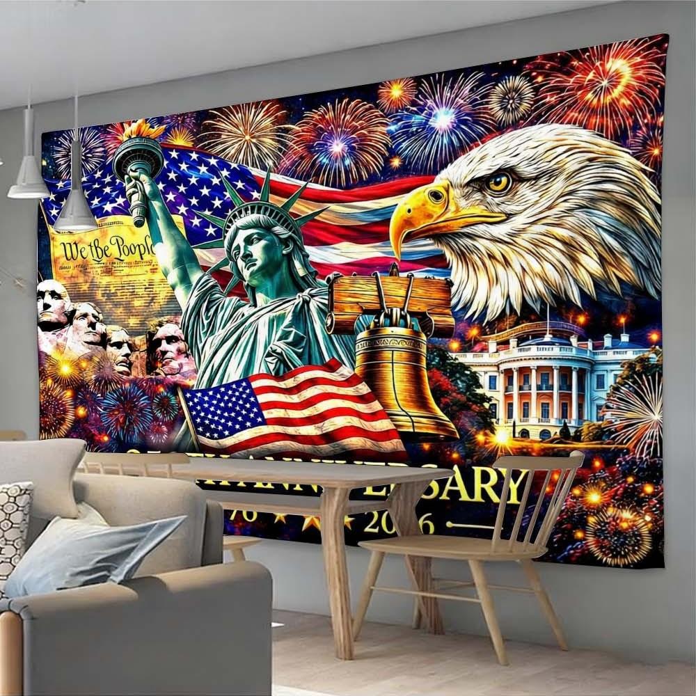 1PC Independence Day Celebration Wall Hanging Fabric for Home Decoration Vibrant Tapestry for Living Room Bedroom Festive Atmosphere Booster for Gatherings and Celebrations 250th Anniversary