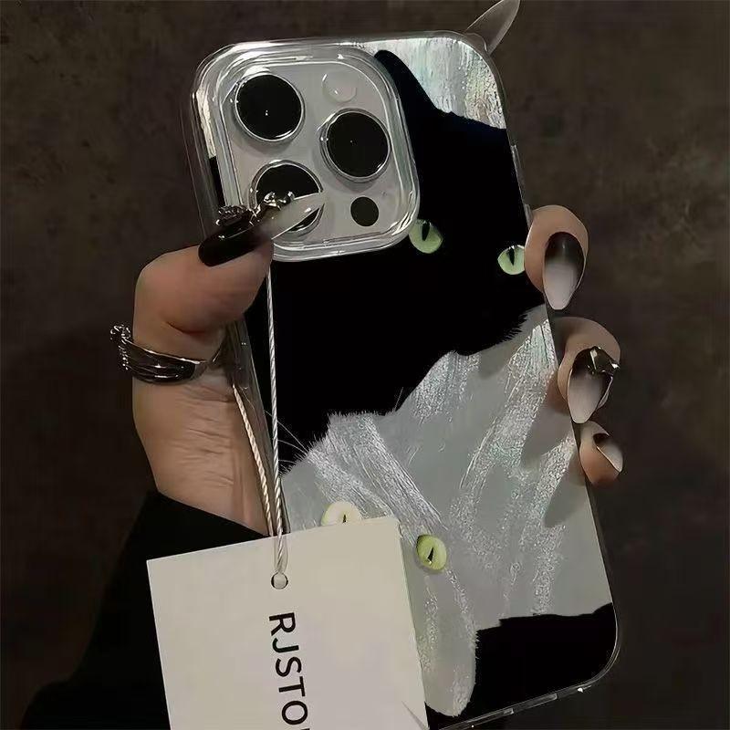 Laser Cat Phone Case, Dark Style Eye Cat Transparent Cover, Compatible with iPhone 17/17 Pro Max, Unique and Cool Design