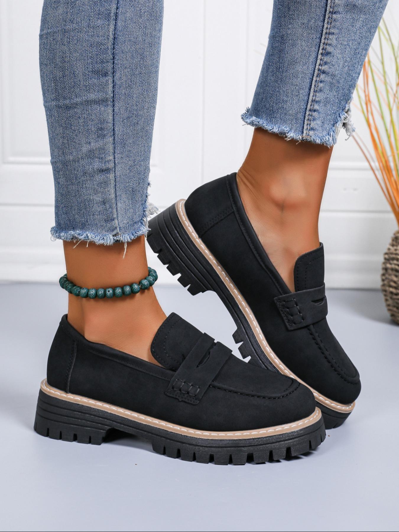 Women's Fashion Thick Sole Loafers, Cross Strap Design, One-Step Slip-On, Casual Comfortable All-Season Shoes, Perfect for Walking, Footwear