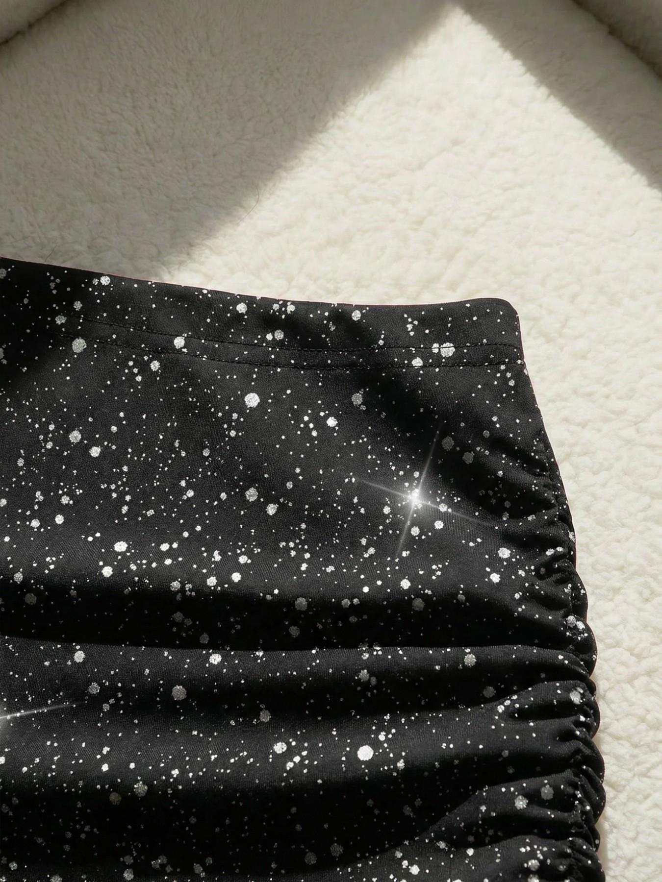 Silver Color Pleated Mini Skirt, High Waist Shiny Tight Fit, Sexy Nightclub Style, Elastic Fabric, Perfect for Parties and Raves