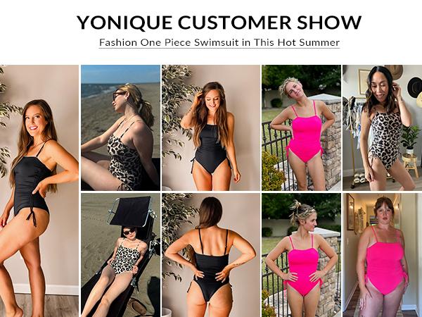 Yonique Women Strapless Tummy Control One Piece Swimsuit Bandeau Bathing Suit Cheeky Swimwear