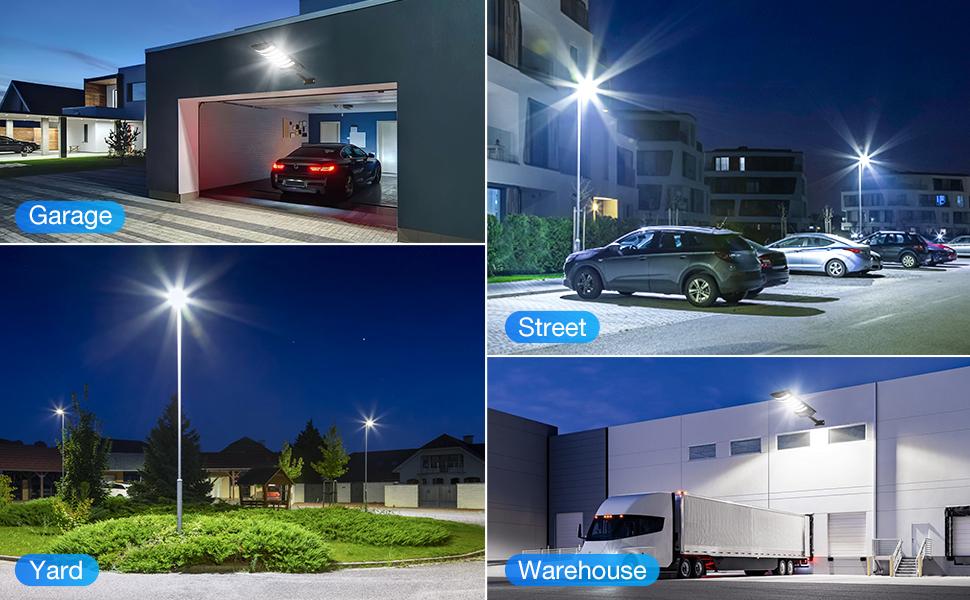 4Pack Solar Street Lights, 30000LM Outdoor Flood Light, Dusk to Dawn, IP66 Waterproof Solar Powered Parking Lot Light with Remote Control, 6500k Dimmable Security Lamp