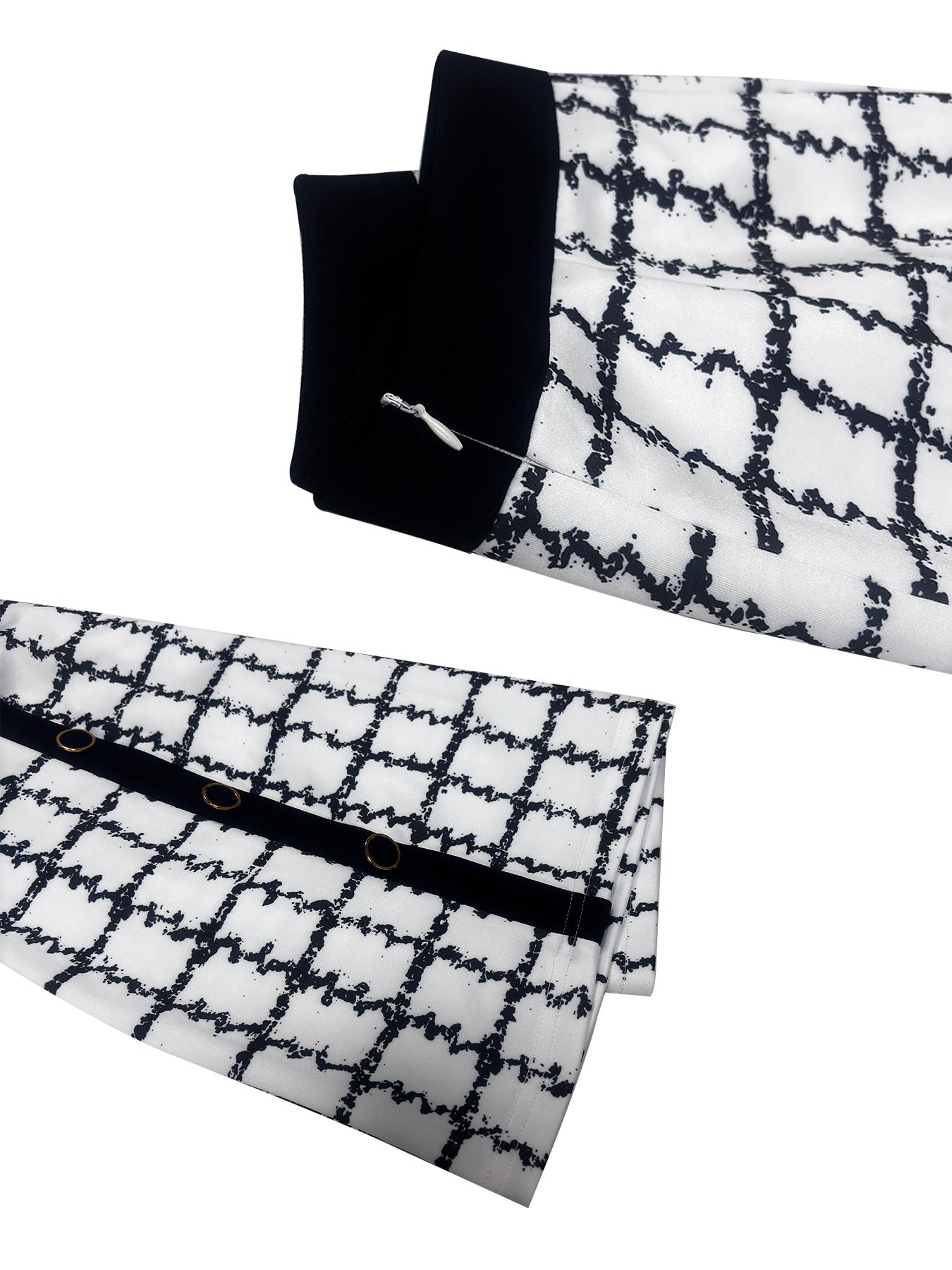 Women's Plaid Print Blazer Jacket & Skirt Set, Casual Elegant Color Block Lapel Design, Long Sleeve Office Wear, Two-Piece