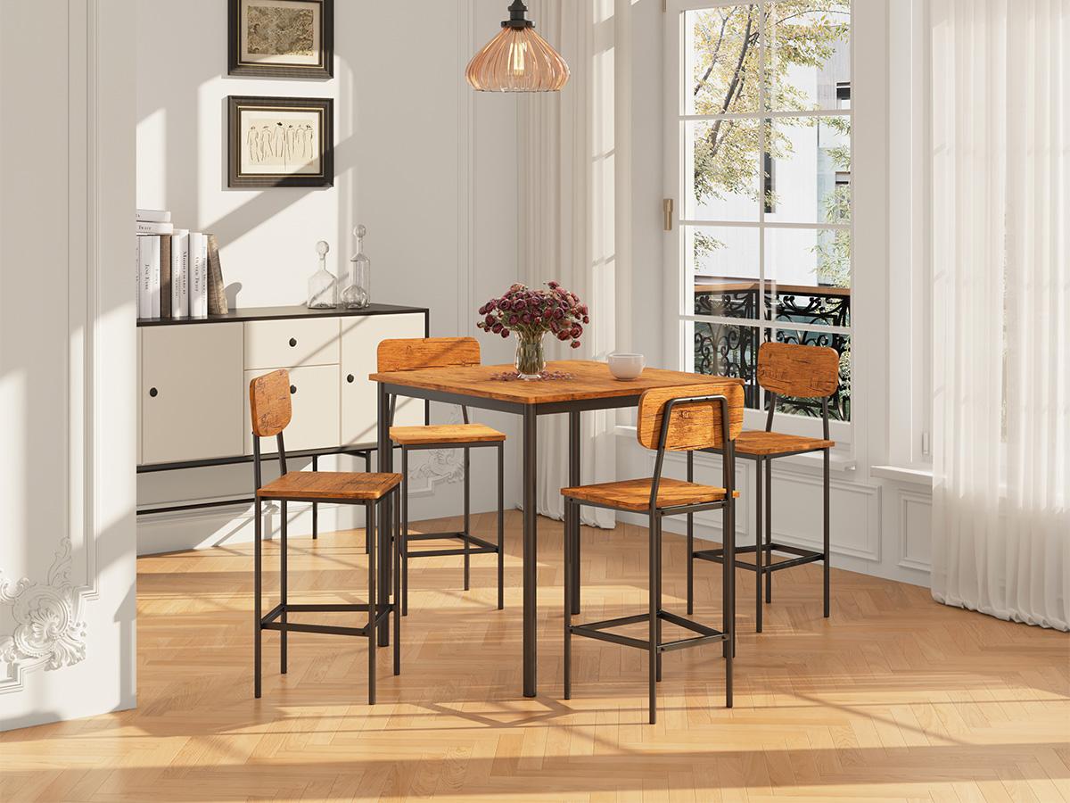 LHBcraft Solid Wood Furniture Table and Chair Set, 4-Seater Kitchen Table with Metal Frame, Compact Kitchen Table for Small Spaces, Apartments, Breakfast,Christmas gift