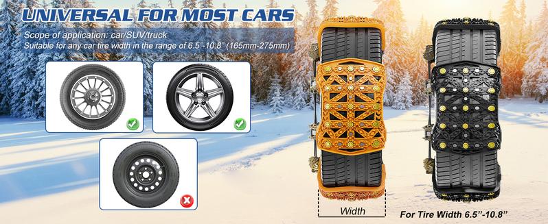 MOONCOOL Upgraded TPU Snow Chains 8 Pack, Tire Chains for Cars/SUVs/Pickup Trucks, Security Chains, for Tire Width 165-275mm, Easy Installation & Durability