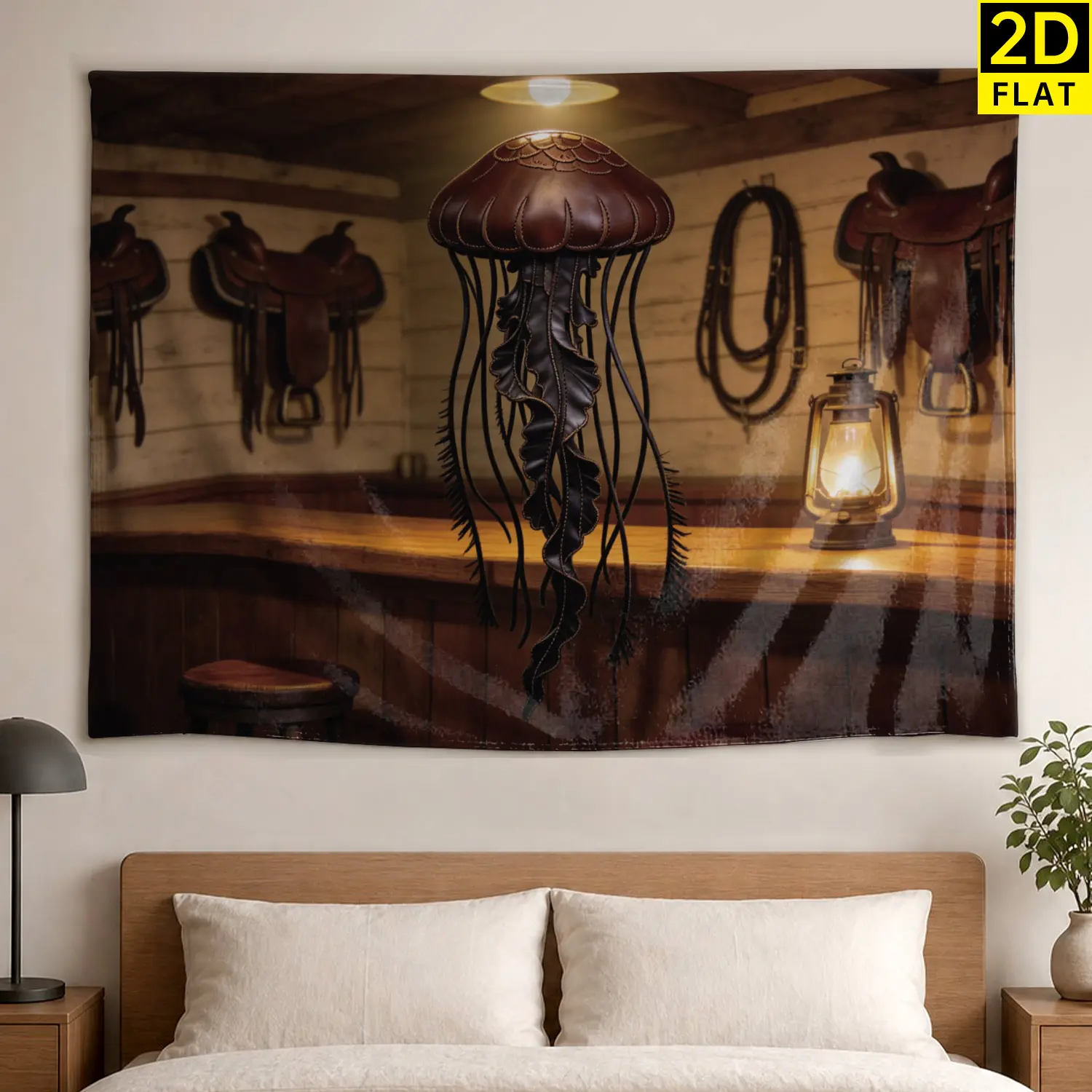 Steampunk Leather Jellyfish Wall tapestry,Large size Printed Horizontal Tapestry blanket,Polyester Fabric Wall Hanging for living room,study,No Installation Required,Indoor,Outdoor,Gift for Family and Friends
