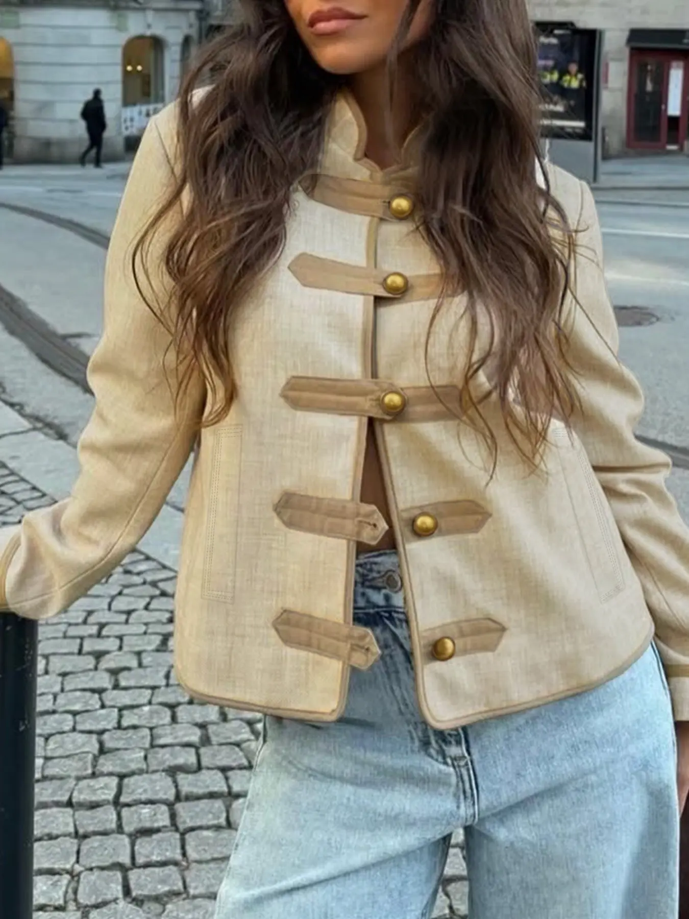 New Traditional Mandarin Collar Short Jacket, Linen Colorblock Binding, Vintage Style Short Top, Elegant Retro Design, Perfect for Daily Wear