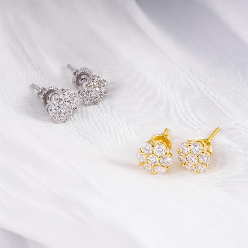 Delzzad Flower Stud Earrings Screw Back/Butterfly Back VVS Synthetic Moissanite Earrings S925 Daily Costume Jewelry Accessories Perfect Birthday Anniversary Gift for Women Cubic Zirconia Stones