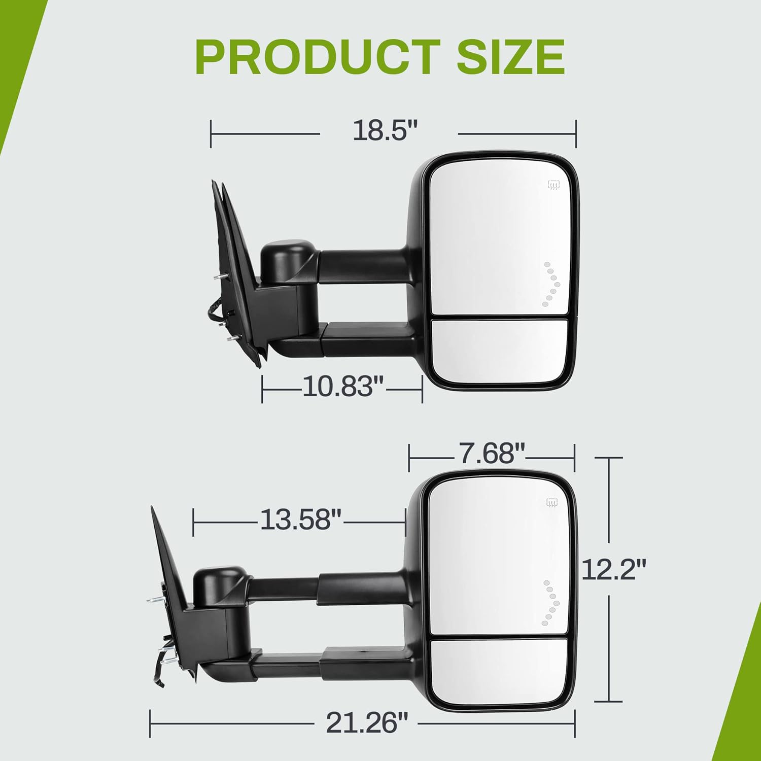 OEDRO Extendable Tow Mirrors Compatible with 2003-2006 Chevy Silverado Tahoe GMC Sierra Extendable Tow Mirrors, Arrow Signal Light Powered Heated