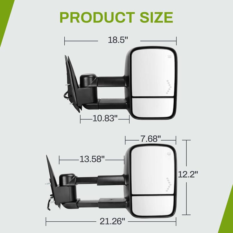OEDRO Extendable Tow Mirrors Compatible with 2003 2004 2005 2006 Chevy Silverado Tahoe GMC Sierra Extendable Tow Mirrors, Arrow Signal Light Powered Heated