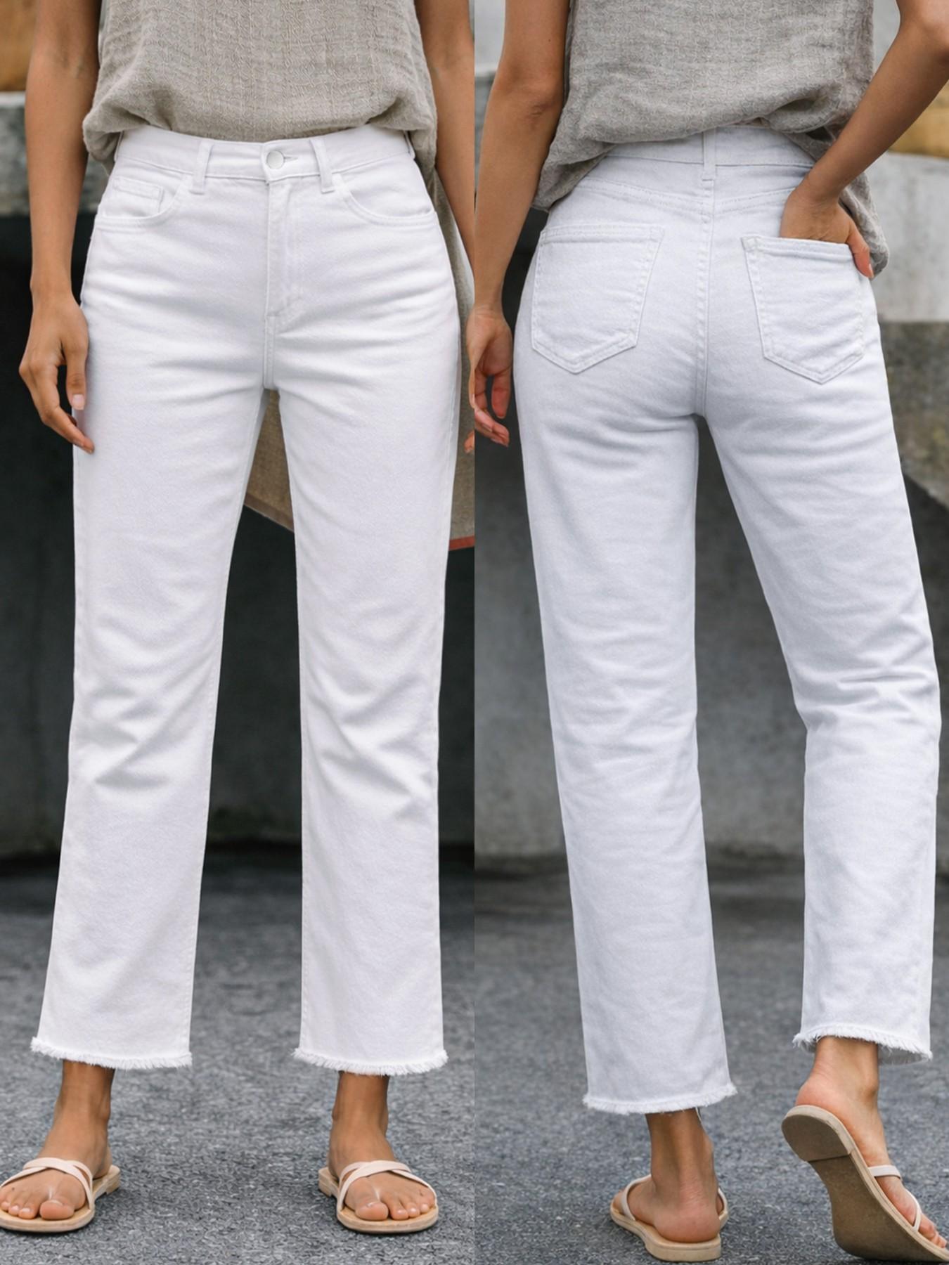 Women's Spring & Fall Slim-Fitting Basic Denim Jeans, Casual Button Fly Pockets Design, Long Regular Fit, Versatile Commuter Pants