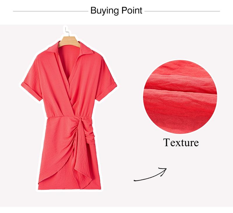 Asvivid Women‘s Summer Dresses Pleated and Waisted Basic Casual Shortsleeve Solid Color Button Front Dress Womenswear