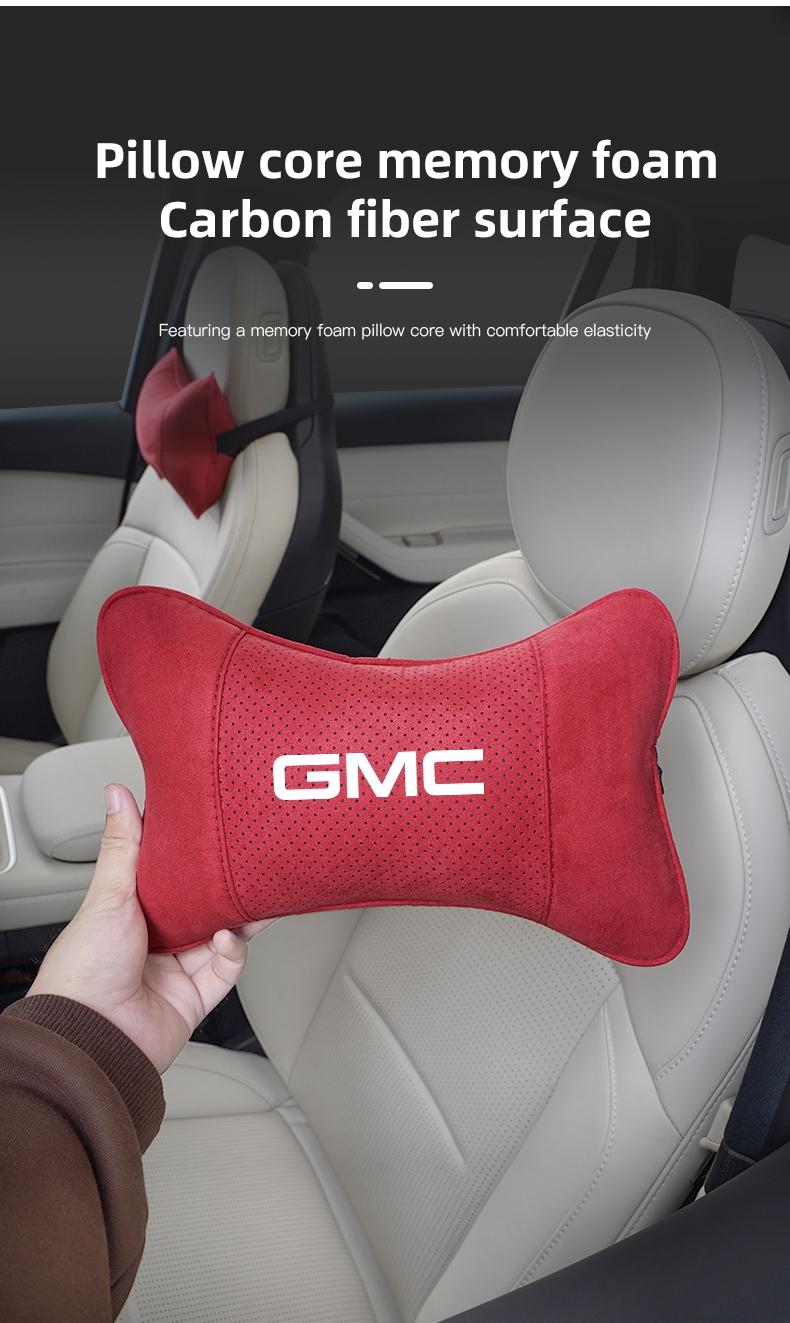 Car Suede Headrest Neck Support Auto Seat Accessories For GMC Terrain Sierra Canyon Yukon Acadia Savana Denali AT4 Granite