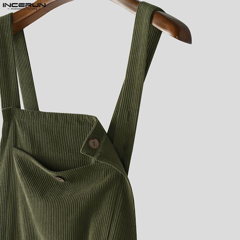 INCERUN Men's Corduroy Overalls with Loose Fit Cargo Pockets for Street Style, Halloween, Spring Autumn