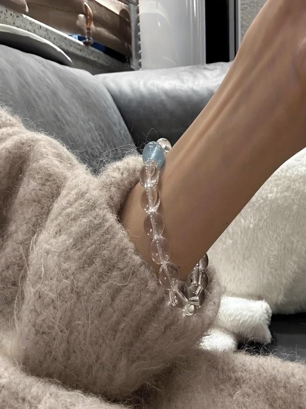 1/2pcs, Light luxury high-end imitation crystal sea blue treasure glass material bracelet with handmade beads, niche and simple ethnic style that does not fade. Handmade accessories for women's daily wear and gift giving