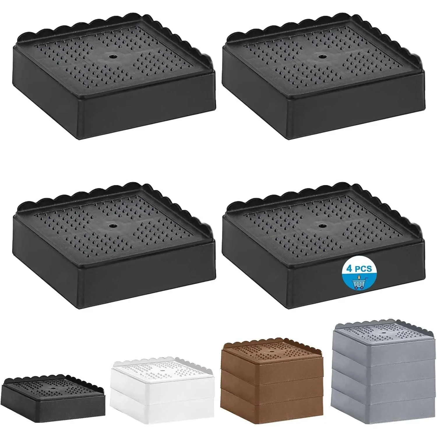 Bed Risers 1 inch, 2 inch, 3 inch, 4 inch Duty, Furniture Riser for Table Desk Couch Sofa Chair Recliner Leg Frame Dorm, Stackable Bed Raisers Blocks (Black 4 Pack, 1 inch)