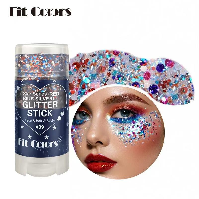 1PC Fit Colors Glitter Stick, 12 Colors Available, Holographic Chunky Glitter, for Face Hair & Body, Long-Lasting, for Festival Rave & Game Day Fan Party, Body Glitter Gel, Cosmetic Sparkle Stick