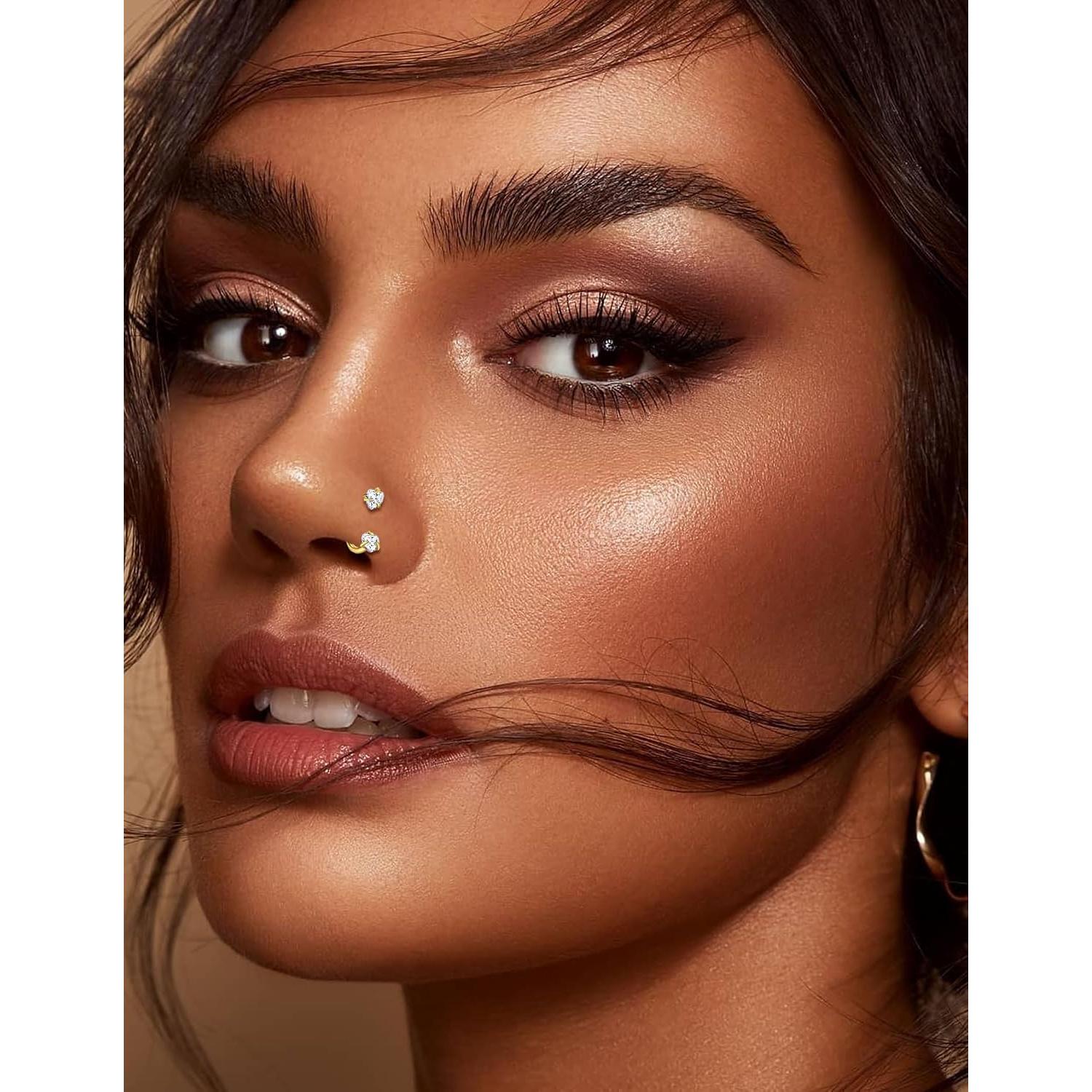 Horseshoe Nose Rings Studs Half Hoop Earrings 18G 20G Internally Threaded Nose Hoop for Women Men Double CZ Septum Daith Tragus Earring Helix Labret Lip Plated 8mm Horseshoe Nose Rings Studs Half Hoop Earrings 18G 20G Internally Threaded Nose Hoop for Women Men Double CZ Septum Daith Tragus Earring Helix Labret Lip Plated 8mm