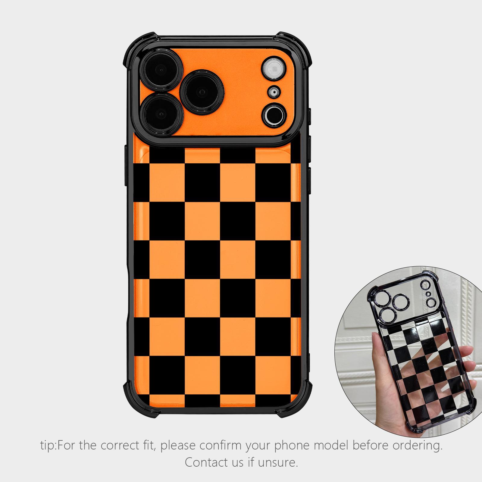 Black checkered four-corner drop-proof TPU phone case for iPhone  17 Air 16Pro Max 15 14Plus 13 12 11 XR XS Simple and stylish camera protection Shockproof Anti-Drop Shockproof Drop Protection Durable Phone Case