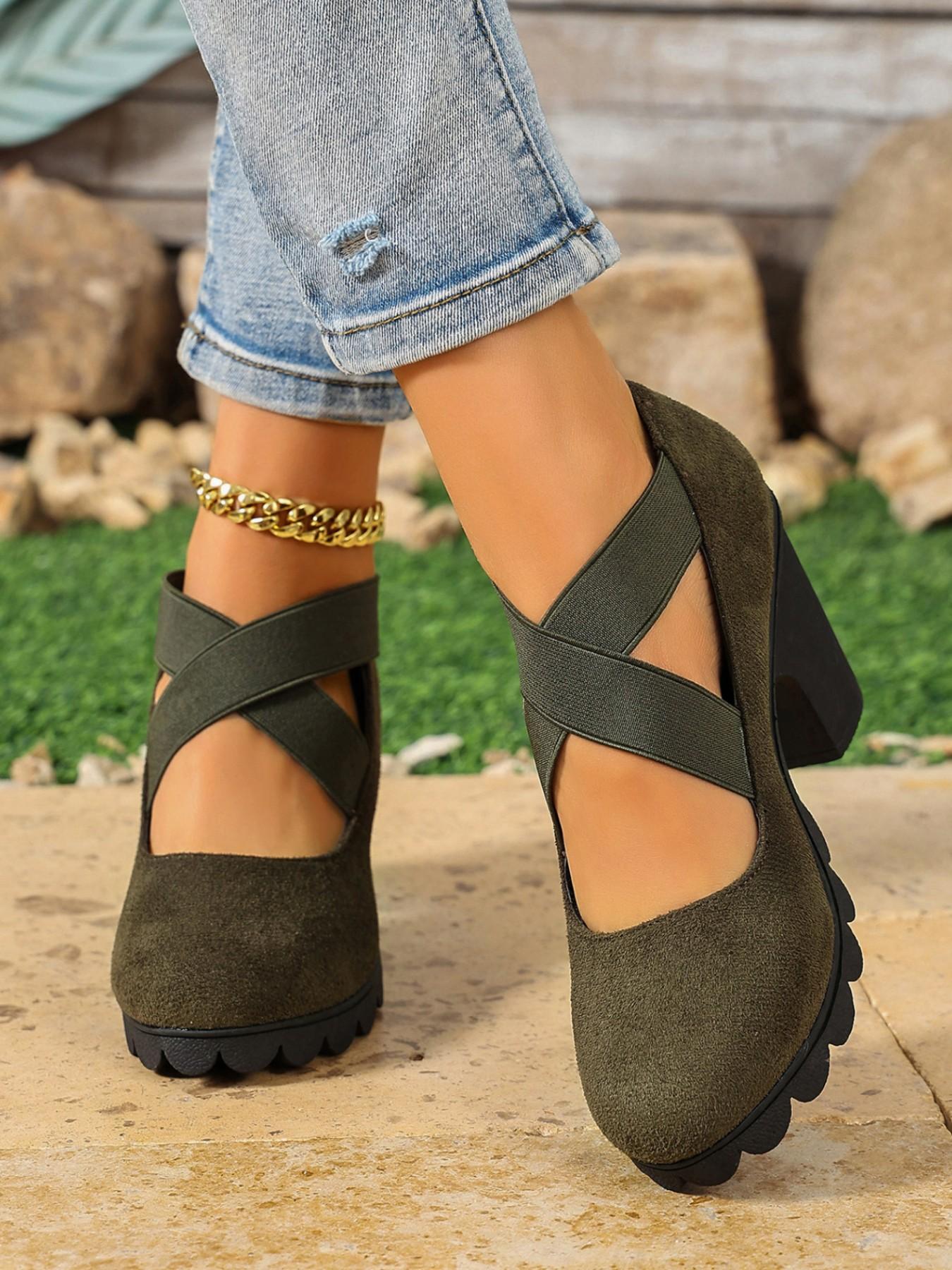 Women's Cross Strap Mary Jane Shoes, Mary Jane Style, Strappy Mary Janes, Round Toe Chunky Block Heel Pumps, Stylish Footwear for Everyday Wear, Comfortable & Chic Design, Strap Heels