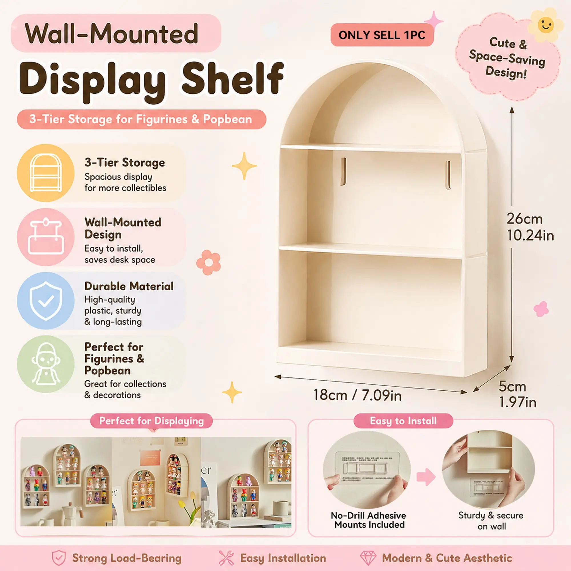 Wall-Mounted Handheld Figure Storage Display Rack, Arch Shaped Racks, Wall-Hanging Desktop Organizer, Three-Tier Separation, Suitable for Mini Figures, Collector Display, Collectibles Shelf