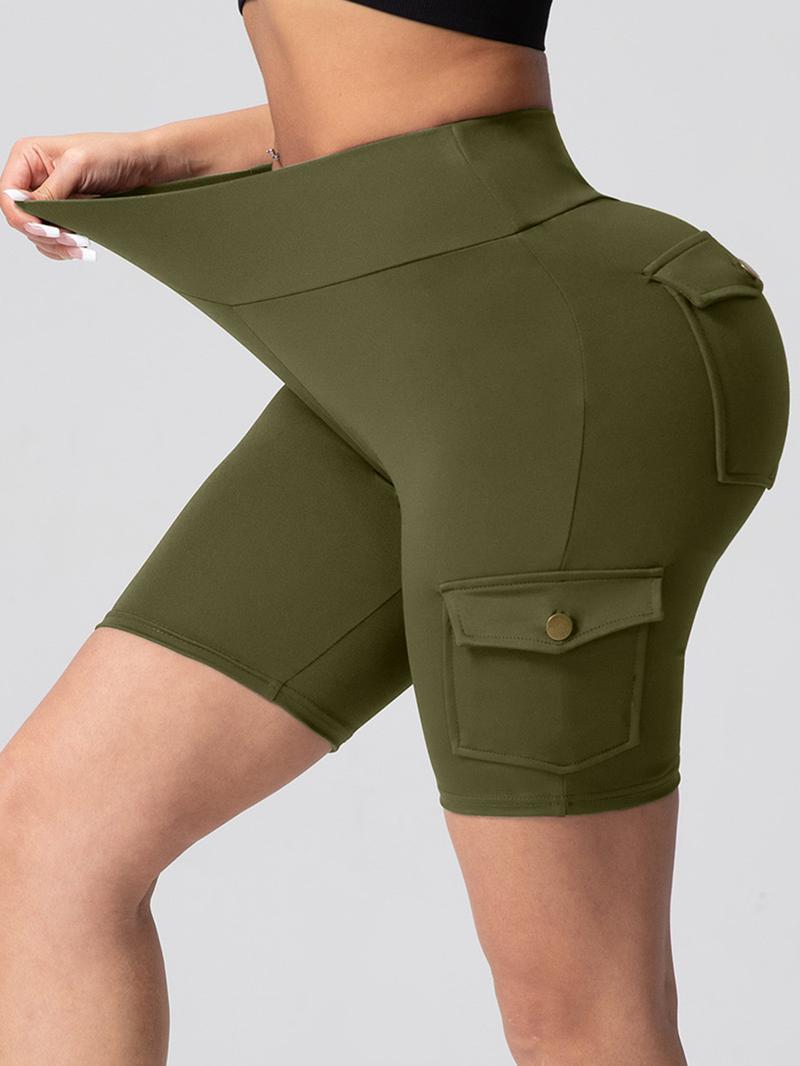 Women's Solid Color Pocket Design Skinny Shorts, Casual Comfy Breathable Shorts for Daily Wear, Ladies Bottoms for Summer