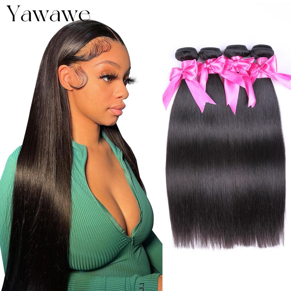 Brazilian Virgin Straight human hair bundles Hair Weaves bundles raw hair Straight Hair Extension Natural Color 3Bundles YAWAWE Hair real human hair