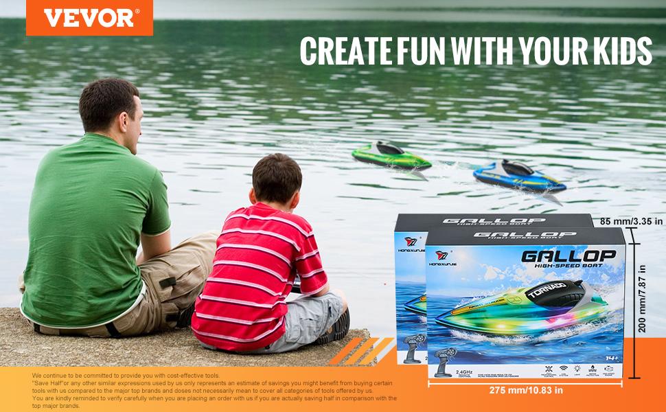 fathersdaygift  VEVOR RC Boat, 2 Pack 2.4GHz 12 km/h, Remote Control Boat for Pools Lakes, Racing Boat with LED Light, 4 Rechargeable Batteries, Whole Body Waterproof, Gift for Adults Boys Girls, Blue Green