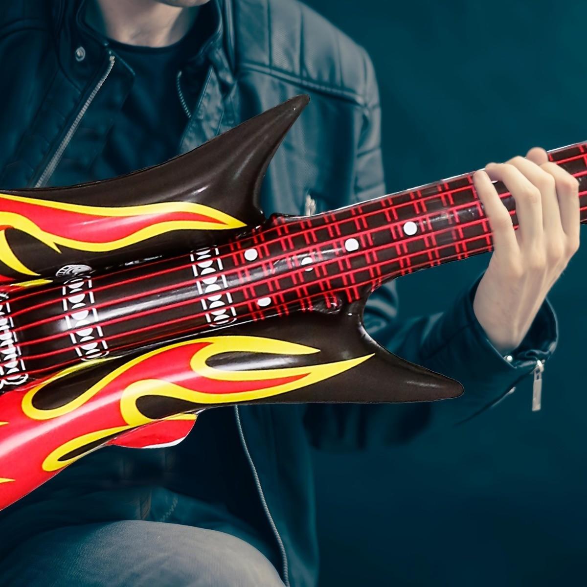 6 Piece Inflatable Rock Guitar Toy Set, Punk Flame Pattern, Lightweight Portable, Perfect for Birthday Parties, Bar Decorations, Kids Music Play