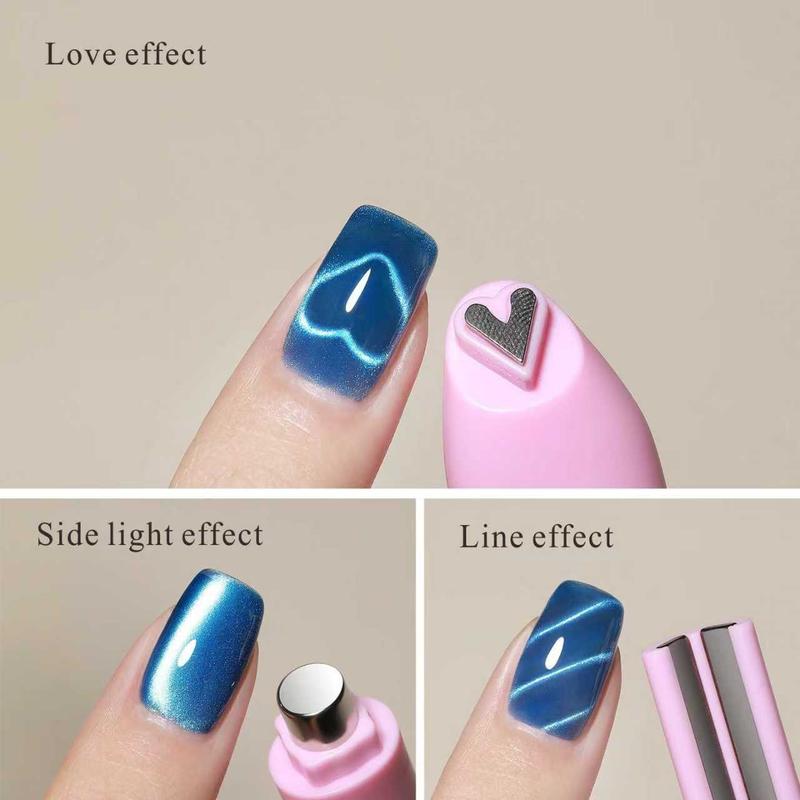 1-piece 3-in-1 Cat Eye Magnet - Heart Moon Pattern Design, Pink/Green/Blue, Durable Plastic with Magnet, Odorless Gel Polisher, Metallic Texture, Creative Heart-Shape Handle Nail Art Kit, Professional & DIY Nail Tools, Holiday haul-Christmas gift