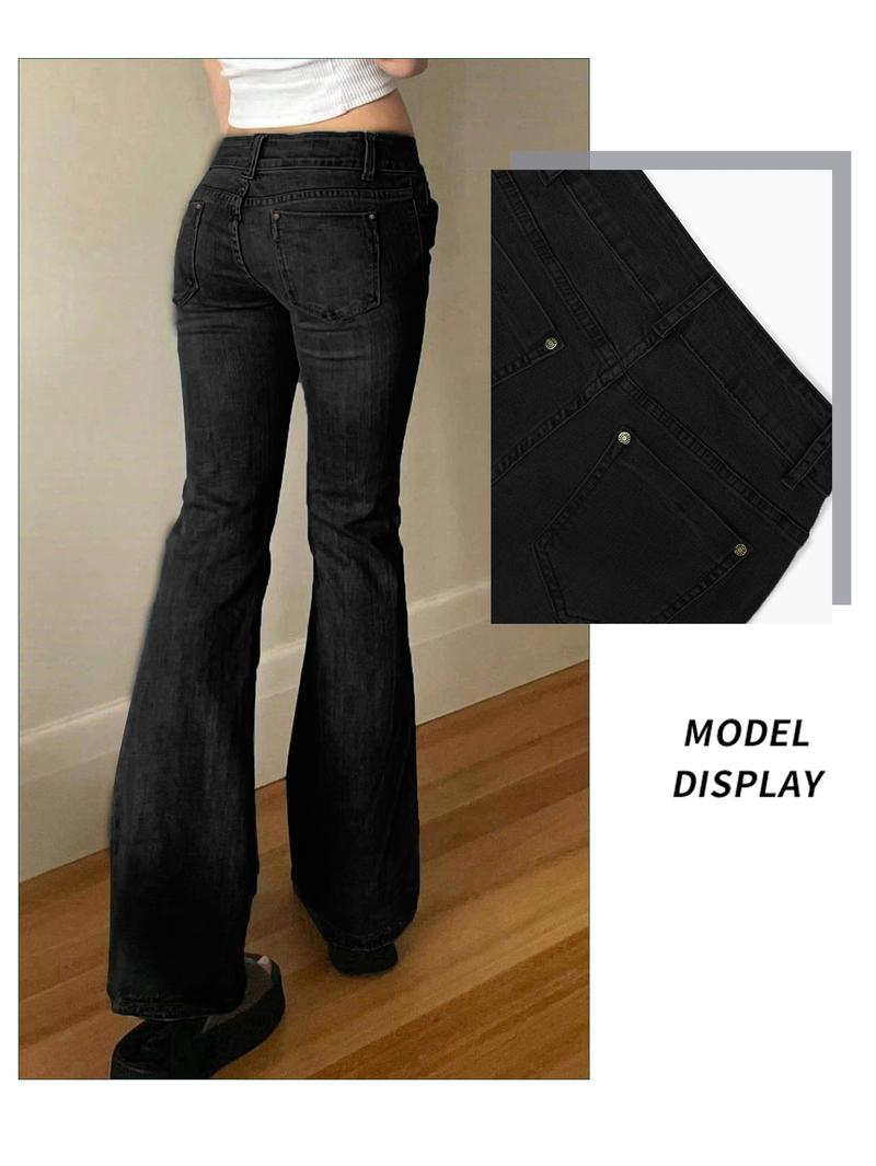 NVFelix Women's Y2k Low Rise Flare Jeans Double Button Design Stretch Bootcut Pants Soft Denim for Comfortable Daily Wear