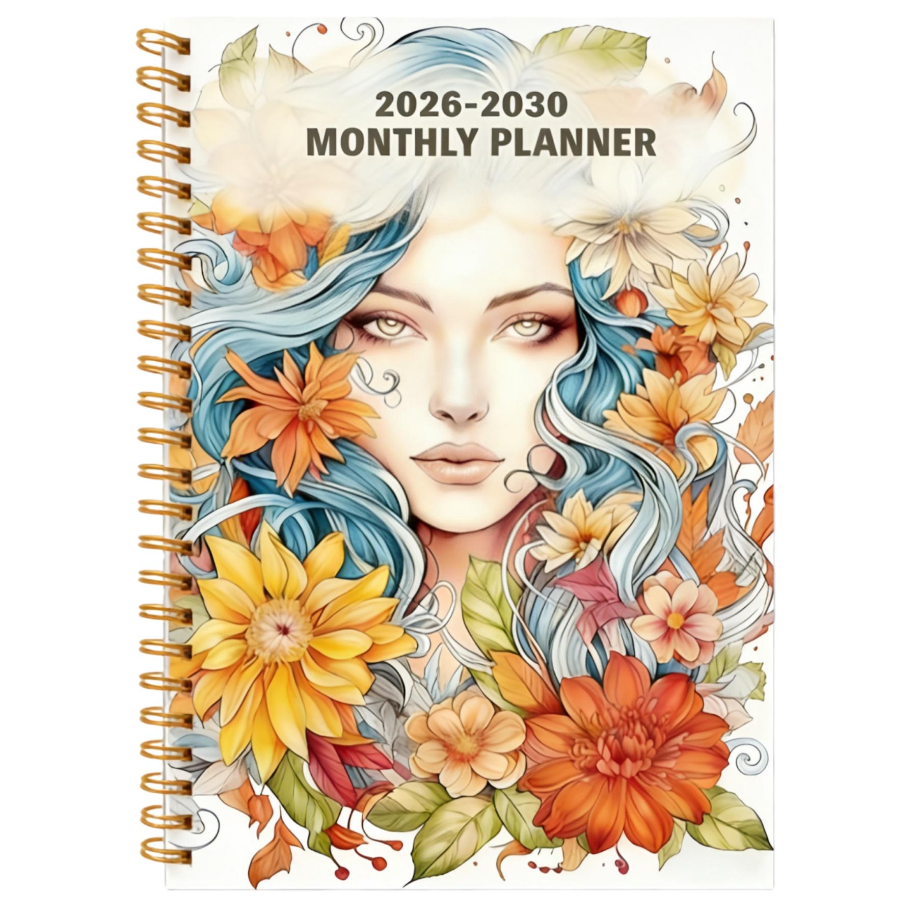 2026-2030 Monthly Planner/Calendar - January 2026 to December 2030, 5-Year Monthly Planner, Colorful Flower Lady Cover Design Notebook, Yearly Calendar Planning, Monthly Tabs, 60-Month Calendar, 5.5 x 8.3 inches, 71 Sheets/142 Pages Thick Paper, Elastic C
