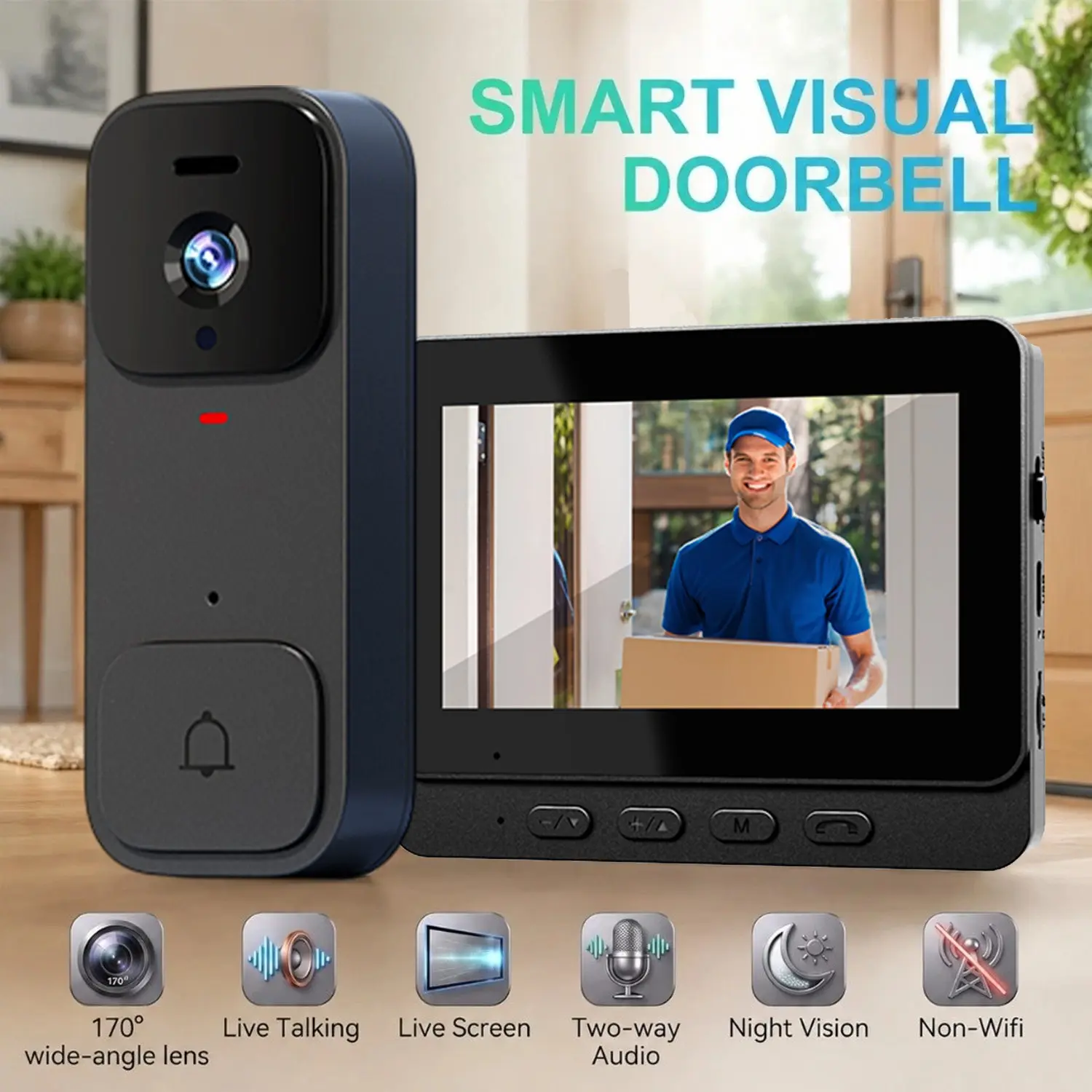 X7 Smart Video Doorbell, 4.3 Inch Color Screen, HD Video Intercom, Long Battery Life, No Internet Needed, Two-Way Audio, Home Use, Wireless Doorbells For Home
