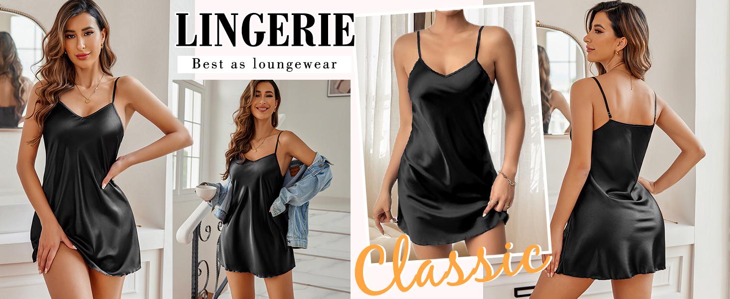 Avidlove Women Satin Nightgown  Lingerie Dress  Elegant Sleepwear Mini Slip Chemise Nightwear