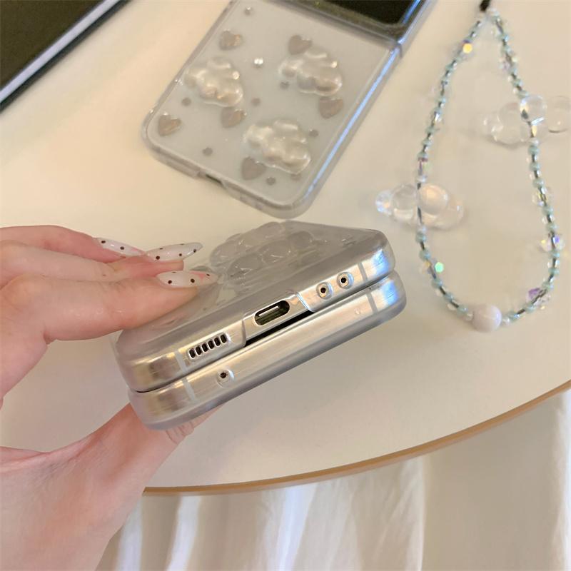 Fashion Glitter Love Cloud Resin Phone Case For Samsung Galaxy Z Flip 7 6 5 4 Flip7 Flip6 Cover with Chain Hand Rope Cute Cases