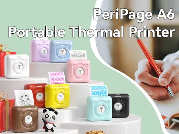 PeriPage Mini Portable Bluetooth Thermal Printer A6 Mini Study Printer & Full Sticky Thermal Paper, Waterproof, Oil proof, BPA Toxic Free Printing,Children's puzzle props Printer