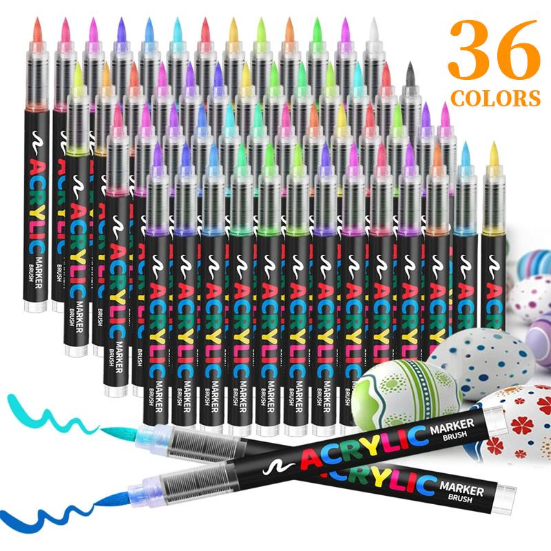 36 Colors Direct Liquld Soft Head Acrvlic Marker Pens.  Acrviic Palnt Markers, Brush Tip Acrylic Paint Pens, Ideal for Canvas, Wood, Stone, and  DIY Crafts