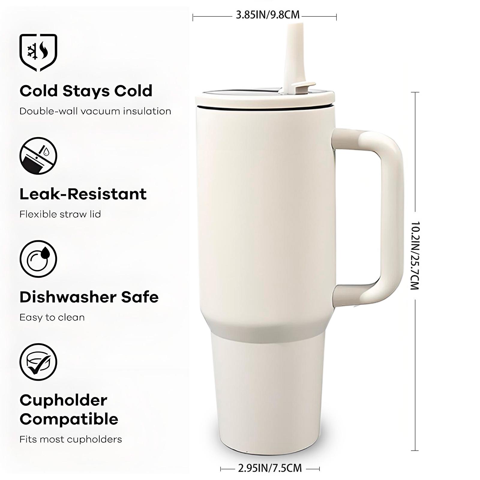 1pc 40oz Stainless Steel Insulated Tumbler with Handle, Leakproof Insulated Tumbler, Vacuum Mug with Lid and Straw, Double Wall Thermal Cup Keep Hot 12H/Cold 24H, Travel Coffee Tumbler for Car, Office, Gym, Great Gift for Women, Men, Friends