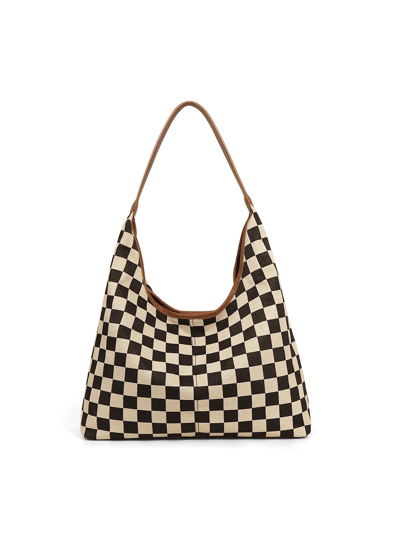 Large-Capacity Checkerboard Tote Bag Daily Bag For Travel And Shopping Shoulder Bag With Inner Pocket, Durable Polyester Material, Lightweight Tote Bag, Checked Pattern Tote