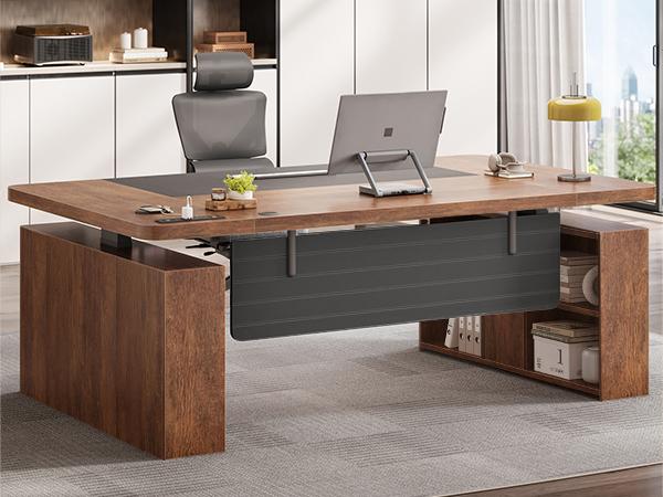 SEDETA 63" Executive Standing Desk with Storage, Executive Height Adjustable Desk with Power Outlets, Large Computer Office Desk with Privacy Panel for Home Office