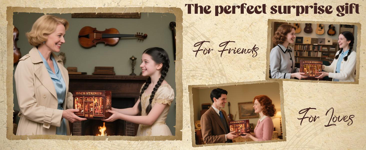 CUTEBEE Bach Strings 3D DIY Book Nook Kit – Miniature House Dollhouse with LED, Handmade for Teens & Adults | Perfect Christmas & Birthday Gift, Bookshelf Decoration